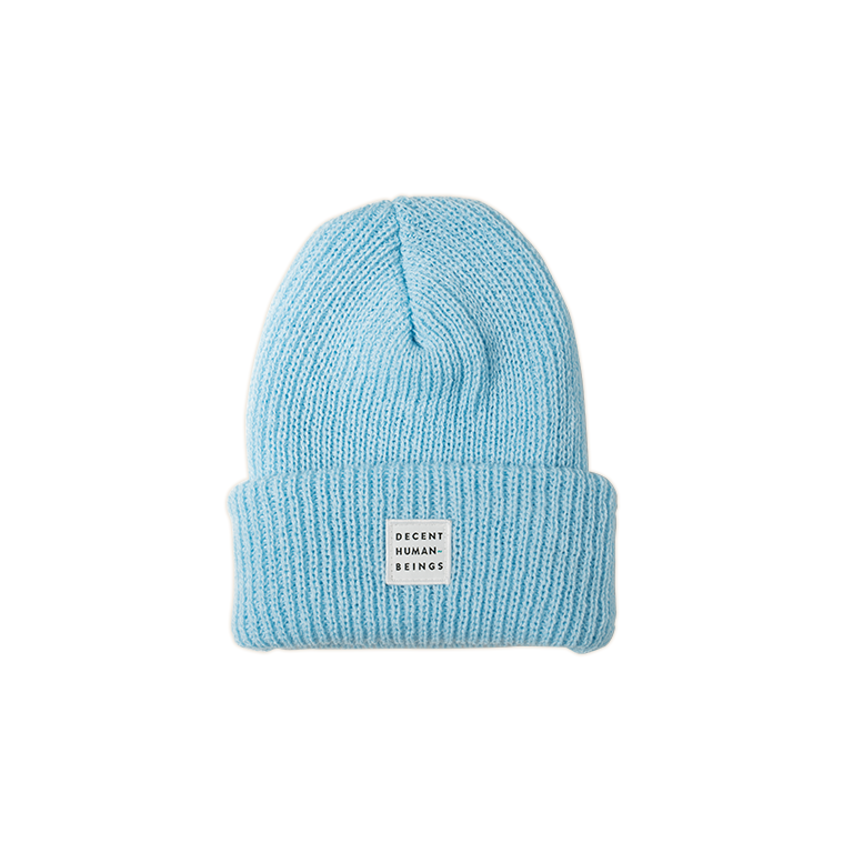 RIBBED KNIT LOGO PATCH BEANIE - MIST