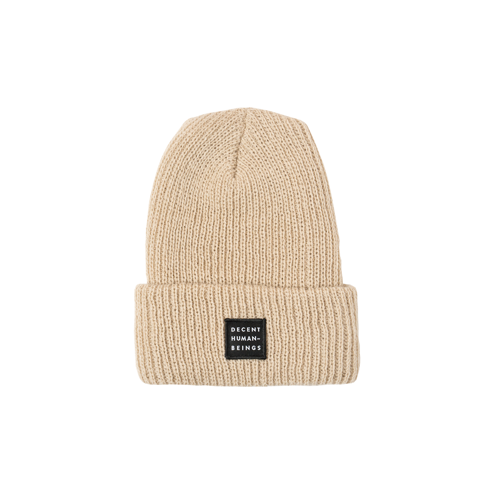 RIBBED KNIT LOGO PATCH BEANIE - OAT