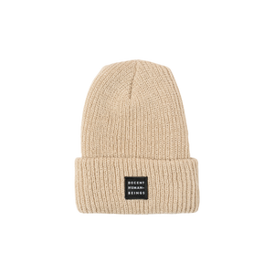 RIBBED KNIT LOGO PATCH BEANIE - OAT