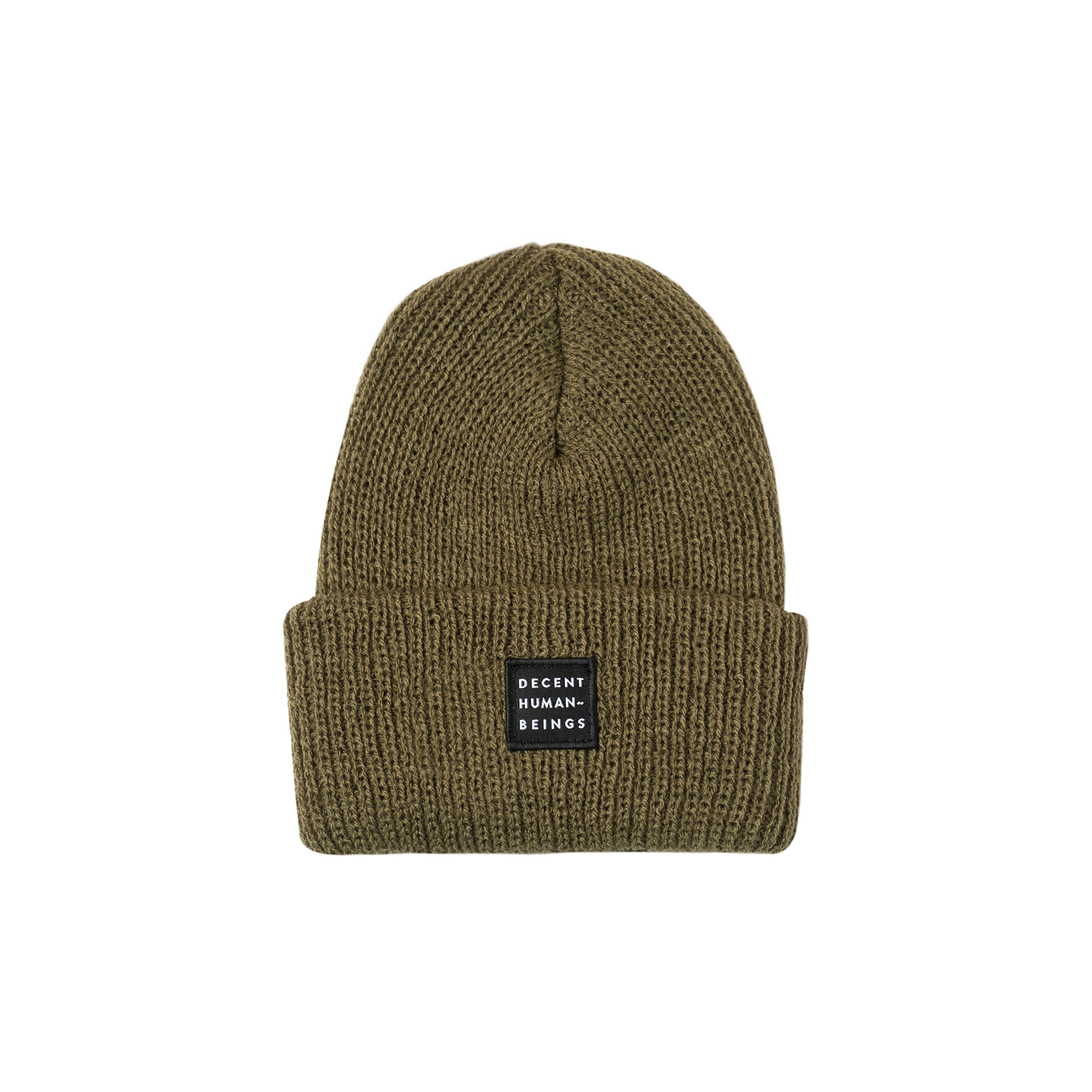 RIBBED KNIT LOGO PATCH BEANIE - OLIVE