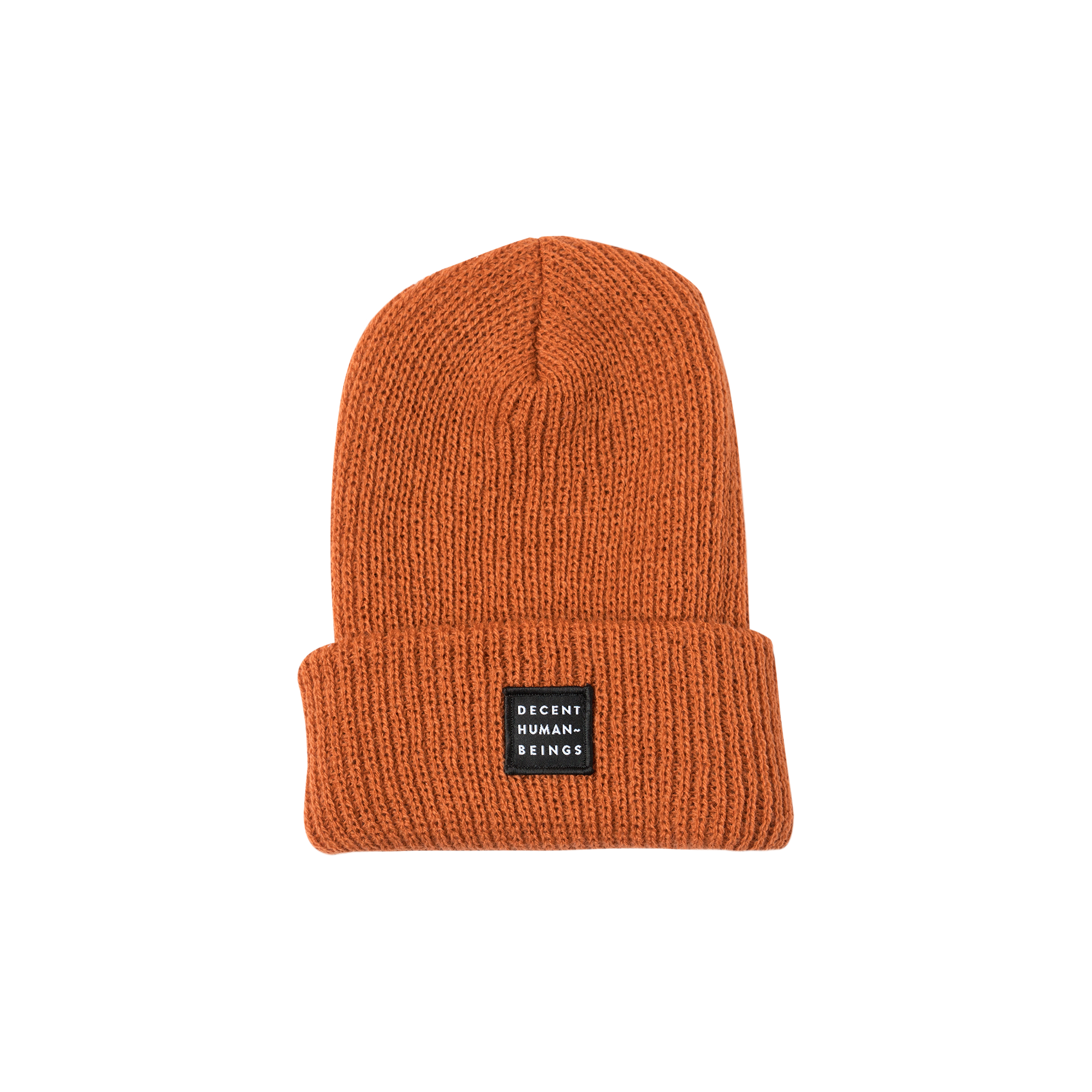 RIBBED KNIT LOGO PATCH BEANIE - BURNT ORANGE